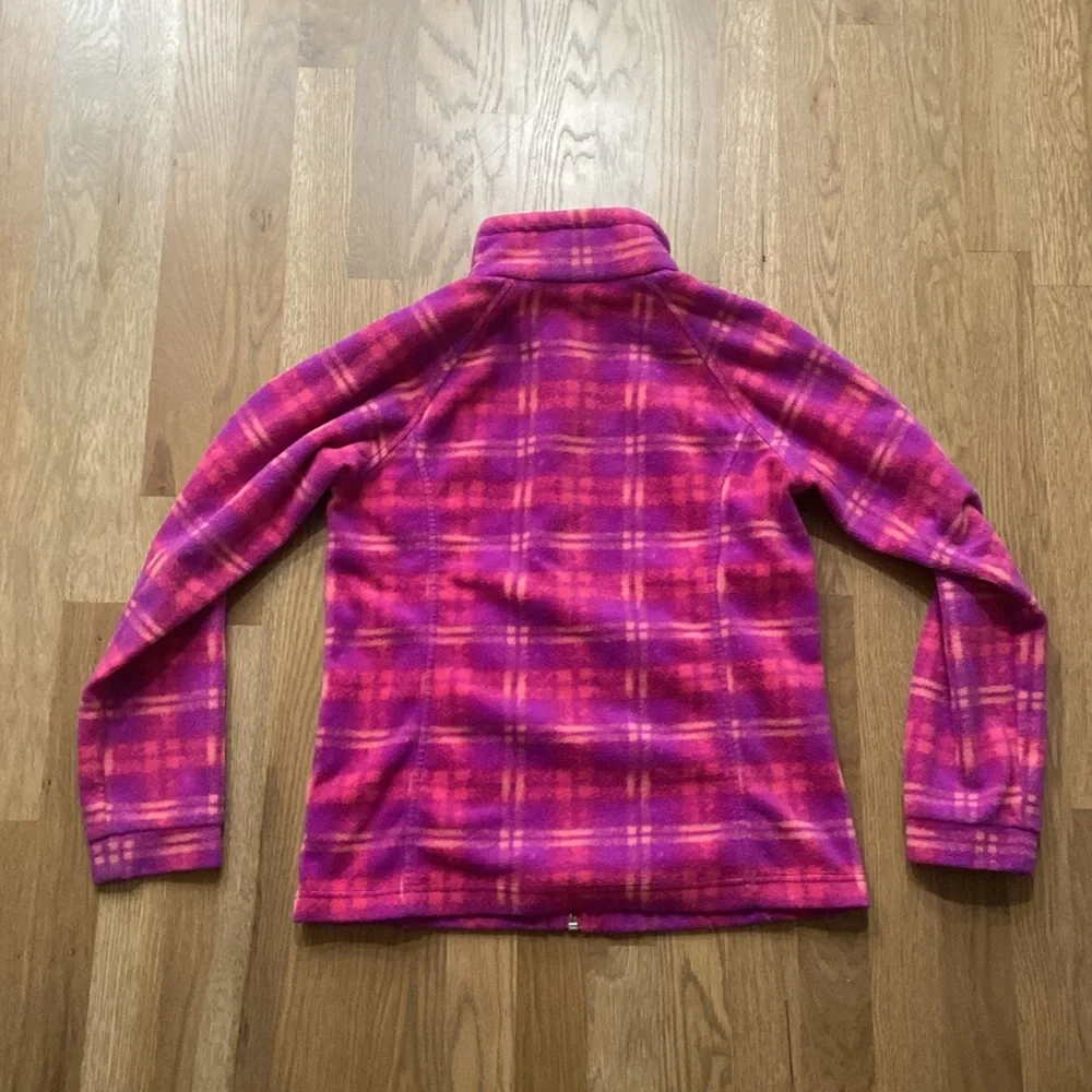 Columbia Girl’s Pink Purple Plaid Polyester Zipper Fleece Jacket Coat